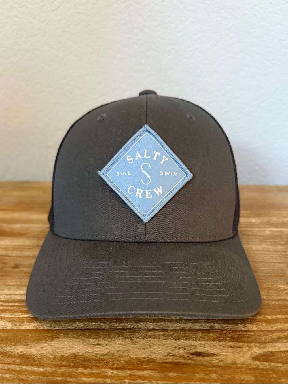 Salty Crew Men's Charcoal Trucker Hat with Light Blue Patch